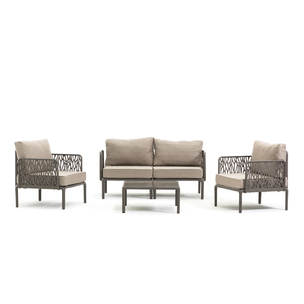 Hoya – set da giardino di design con divano, poltrone e tavolino