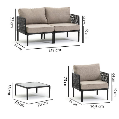 Hoya – set da giardino di design con divano, poltrone e tavolino