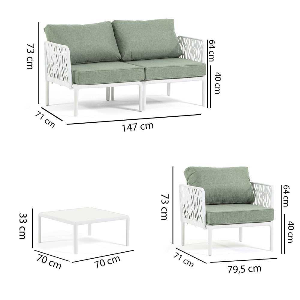 Hoya – set da giardino di design con divano, poltrone e tavolino