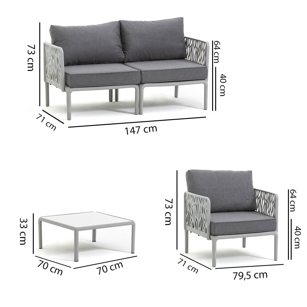 Hoya – set da giardino di design con divano, poltrone e tavolino
